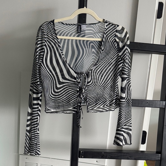 H&M Tops - NWOT H&M Zebra mesh Women's Top tie front